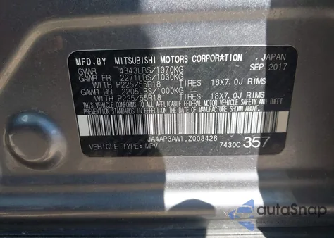 2018 Mitsubishi Outlander Sport 2.4 Se z USA, uszkodzony, nr VIN JA4AP3AW1JZ008426